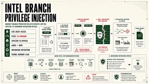 Intel Branch Privilege Injection CVE-2024-45332 speculative execution mitigation bypass diagram