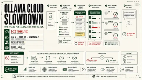 Ollama Cloud slowdown inference queue and tokens-per-second performance diagram