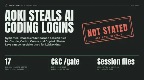 Poster: Aoki infostealer, how it spreads is not stated; 17 file hashes and 3 C&C domains
