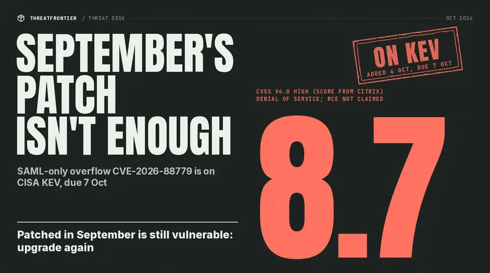 CVSS 8.7 poster: Citrix NetScaler SAML flaw CVE-2026-88779 on CISA KEV