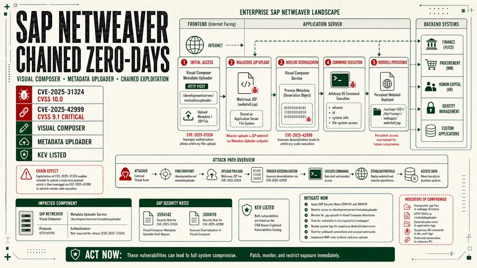 SAP NetWeaver Visual Composer chained zero-day attack path for CVE-2025-31324 and CVE-2025-42999