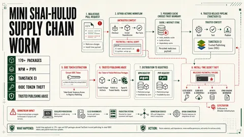 Mini Shai-Hulud supply chain worm trusted publishing abuse diagram
