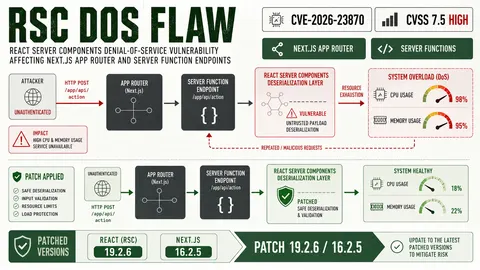 React Server Components CVE-2026-23870 denial-of-service path affecting Next.js App Router