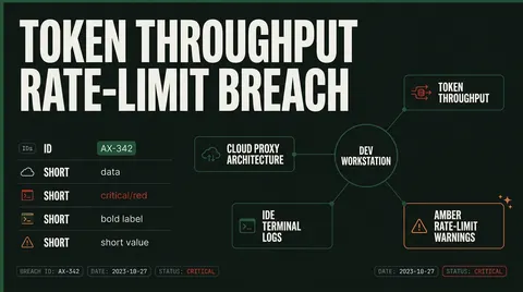Developer workstation displaying API rate limits, model routing architectures, and token throughput graphs.